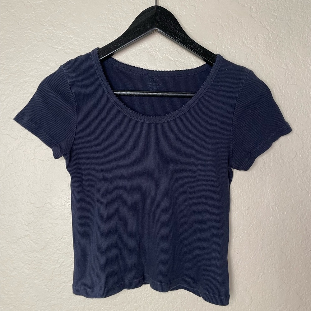 John Gault / Brandy Melville blue crop short sleeve ribbed T-shirt top shirt